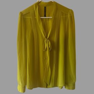 W118 by Walter Baker - Chartreuse Button Tie Front Sheer Blouse